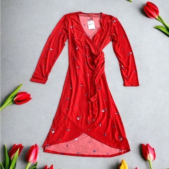 JOE FRESH NORDSTROM RACK NWT MEDIUM DRESS RED BLUE FLORAL - Picture 6 of 9